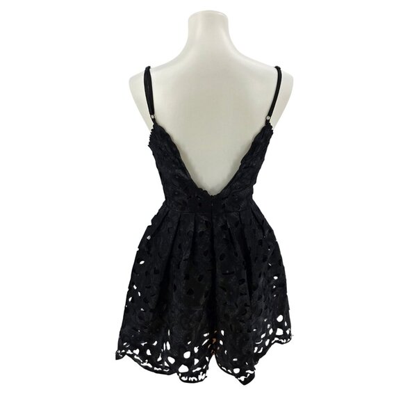 Black Lace Sleeveless Mini Dress With Scalloped Hem & V-Neckline - Picture 2 of 7